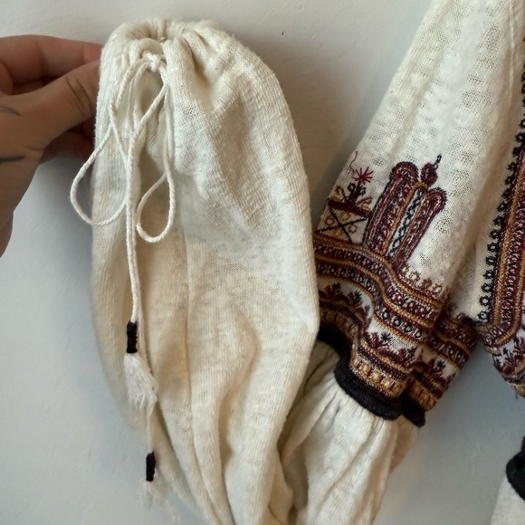 Free People Bohemia Cream and Black Embroidered Blouse - Picture 5 of 7